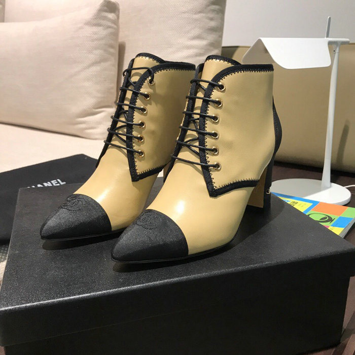 Chanel Smooth Calfskin Ankle Boots Beige CS19103