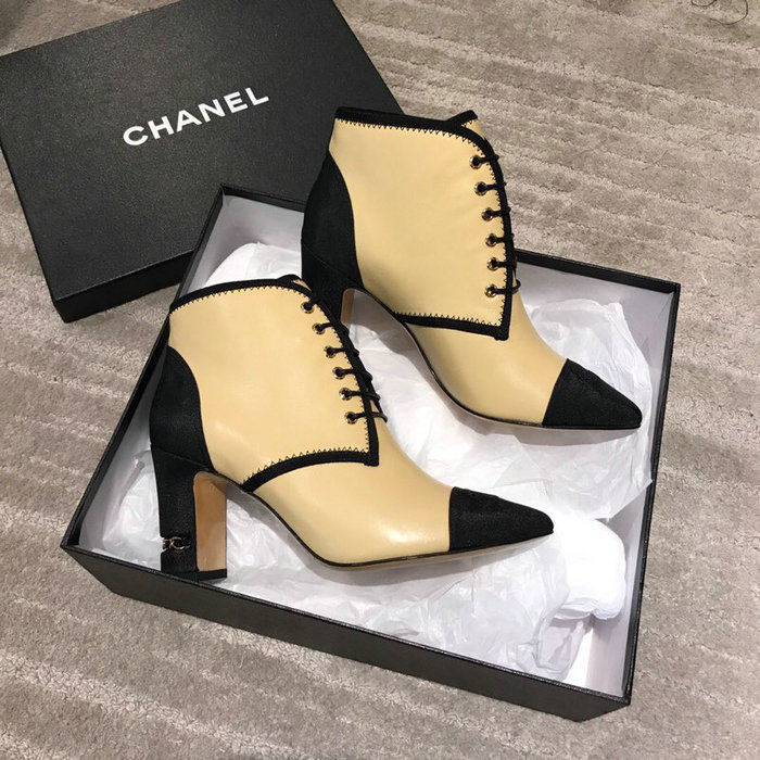 Chanel Smooth Calfskin Ankle Boots Beige CS19103