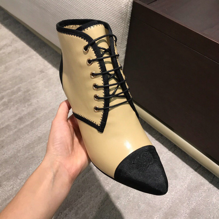 Chanel Smooth Calfskin Ankle Boots Beige CS19103