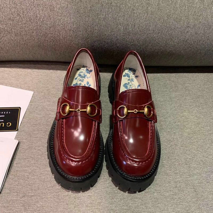 Gucci Zumi Leather Mid-heel Loafer Burgundy GS19101