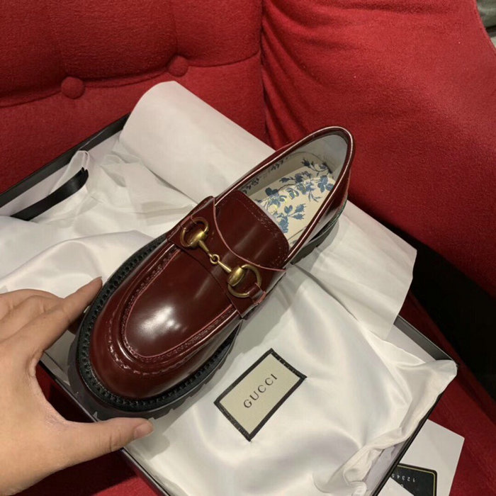 Gucci Zumi Leather Mid-heel Loafer Burgundy GS19101