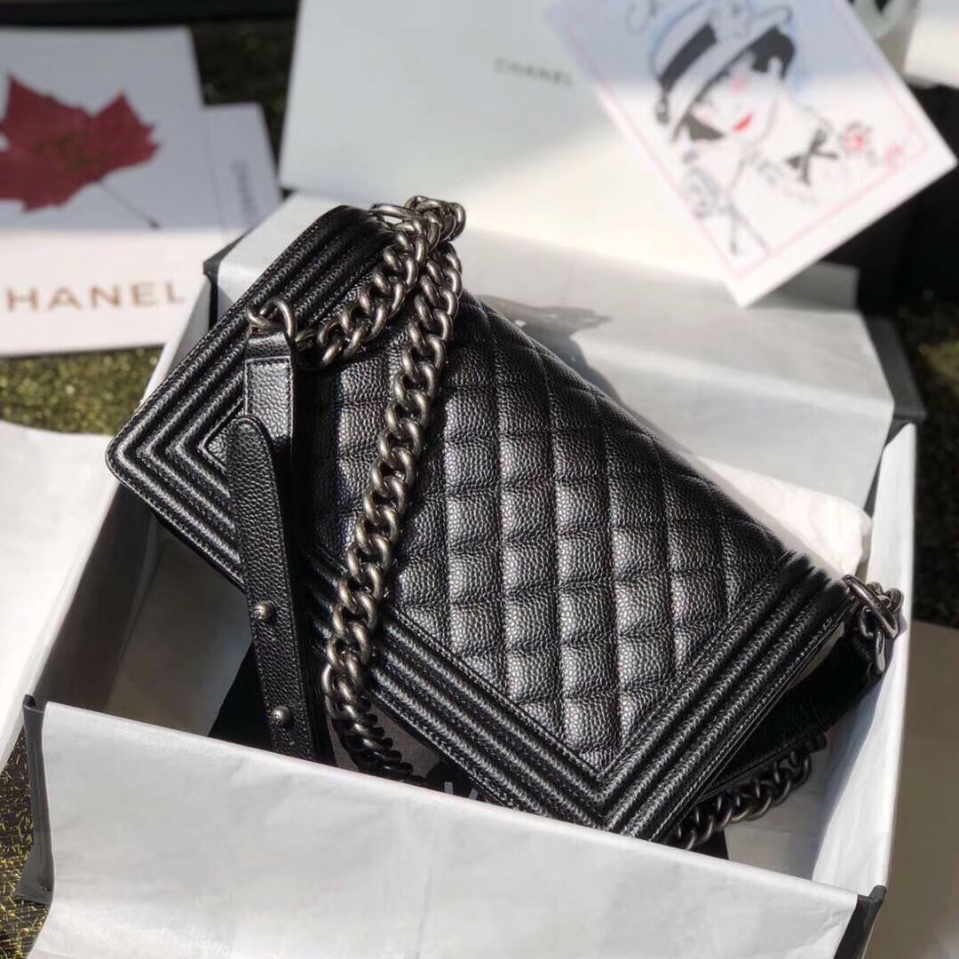 Chanel Black Caviar Medium Boy Bag Silver Hardware A67086