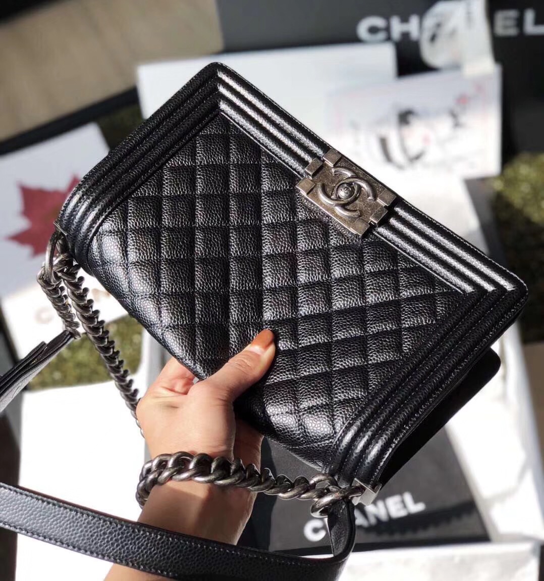 Chanel Black Caviar Medium Boy Bag Silver Hardware A67086