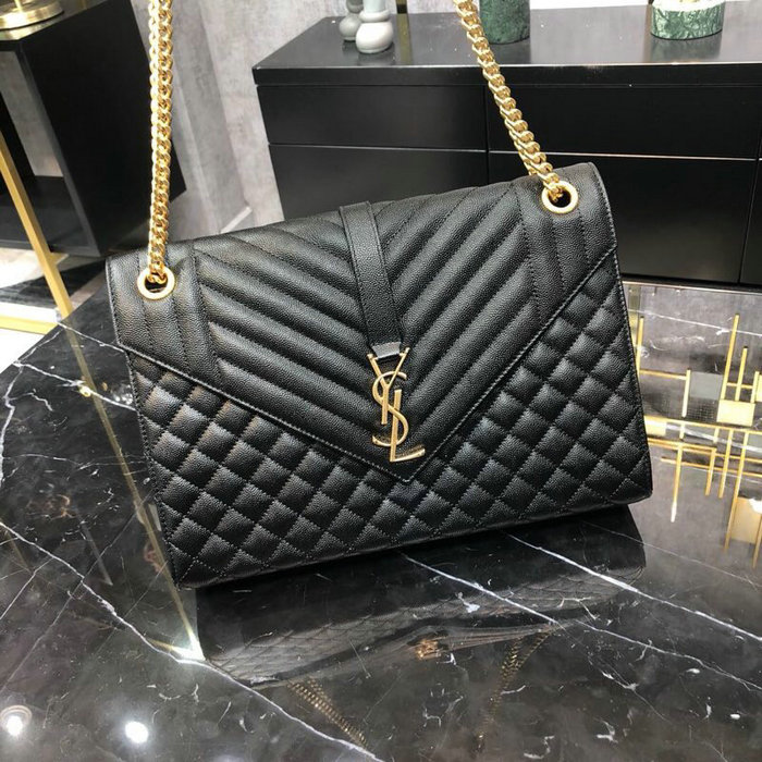 Saint Laurent Black Envelope Large Bag with Gold Hardware 487198