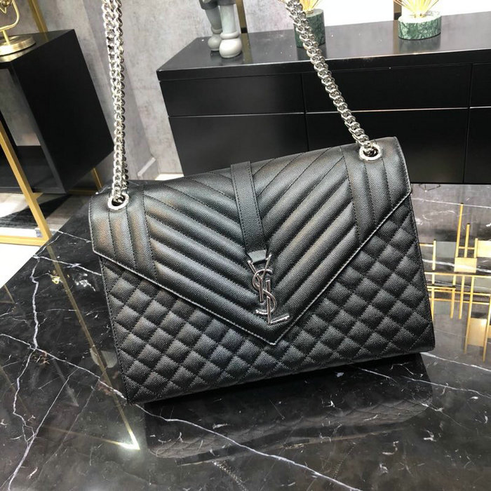 Saint Laurent Black Envelope Large Bag with Silver Hardware 487198