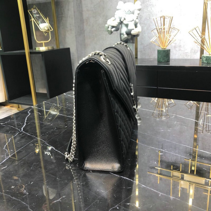 Saint Laurent Black Envelope Large Bag with Silver Hardware 487198