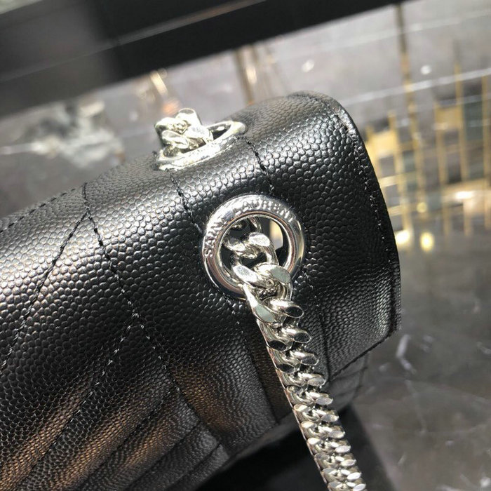 Saint Laurent Black Envelope Large Bag with Silver Hardware 487198