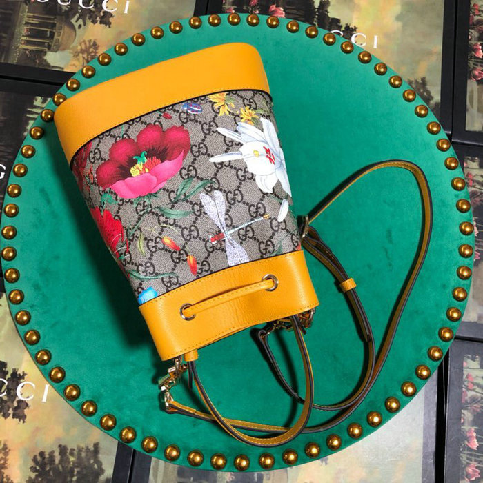 Gucci Ophidia GG Flora Small Bucket Bag Yellow 550621