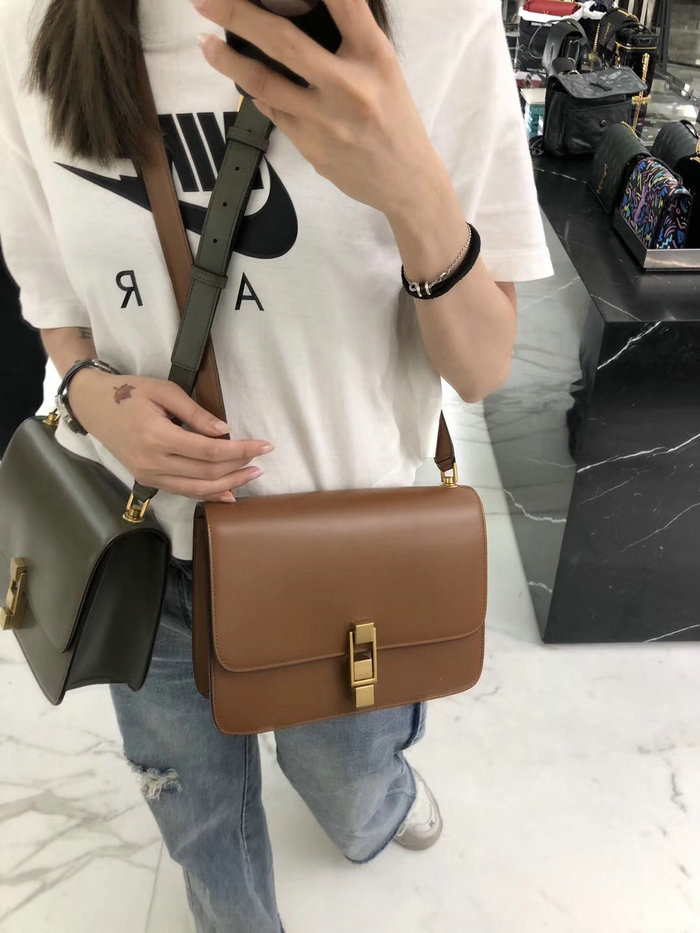 Saint Laurent Carre Satchel in Brown Smooth Leather 585060