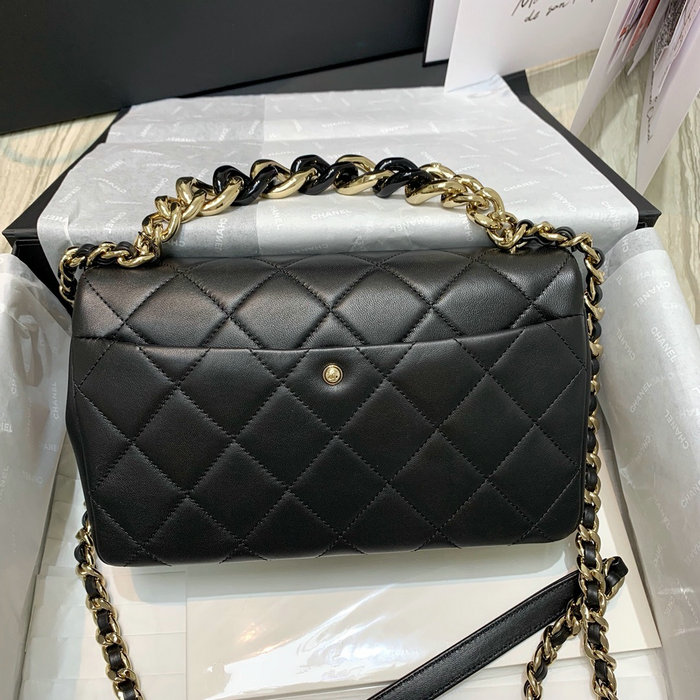 Chanel Lambskin Flap Shoulder Bag Black AS1353