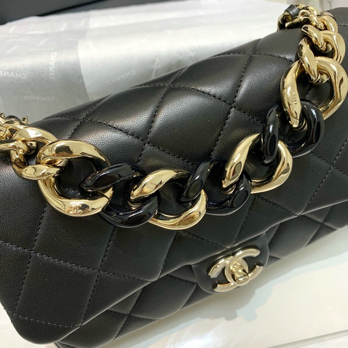 Chanel Lambskin Flap Shoulder Bag Black AS1353