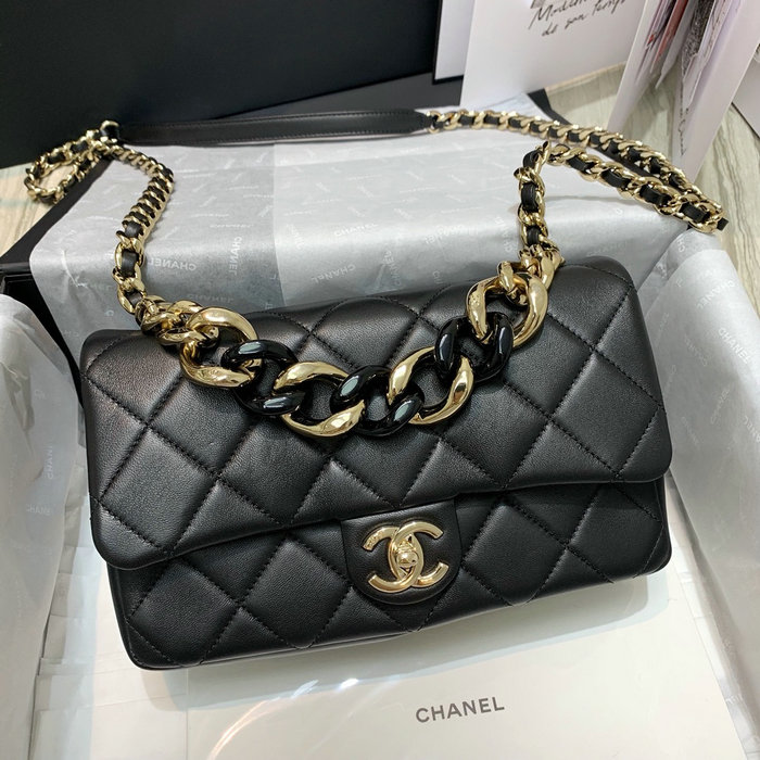 Chanel Lambskin Flap Shoulder Bag Black AS1353