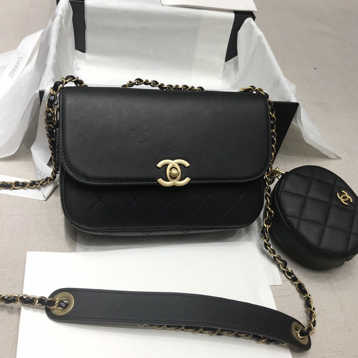 Chanel Calfskin Shoulder Bag Black AS02014