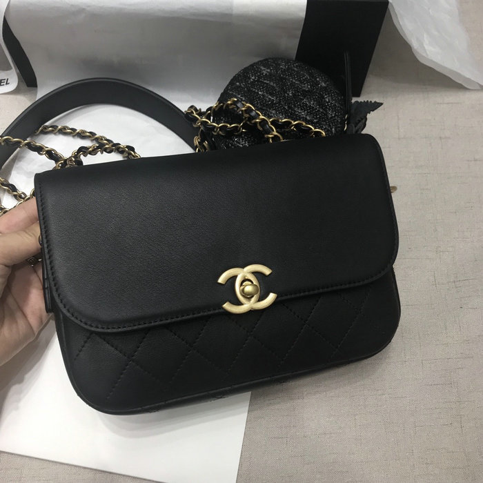 Chanel Calfskin Shoulder Bag Black AS02014