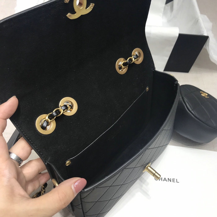 Chanel Calfskin Shoulder Bag Black AS02014