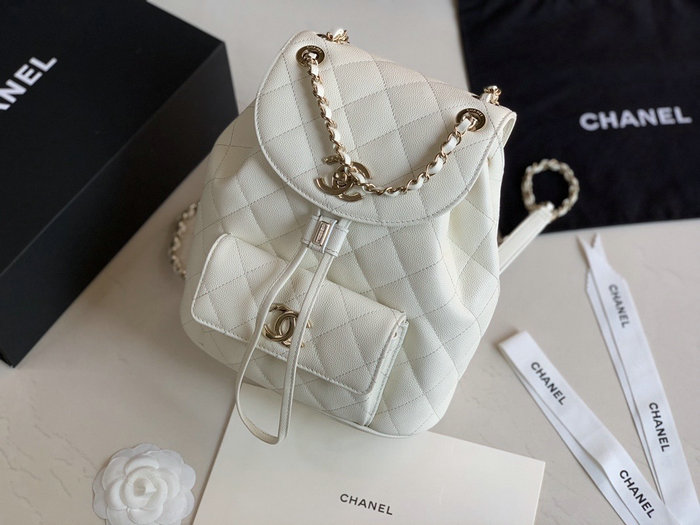 Chanel Grained Calfskin Backpack White AS1371