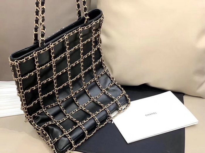 Chanel Lambskin Shopping Bag Black AS1383