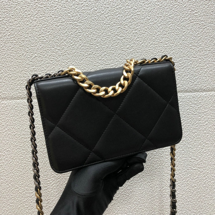 Chanel Lambskin Flap Chain Wallet Black A15011