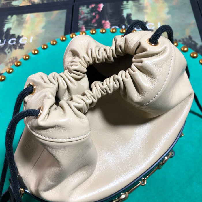 Gucci 1955 Horsebit Bucket Bag Black and Beige 602118