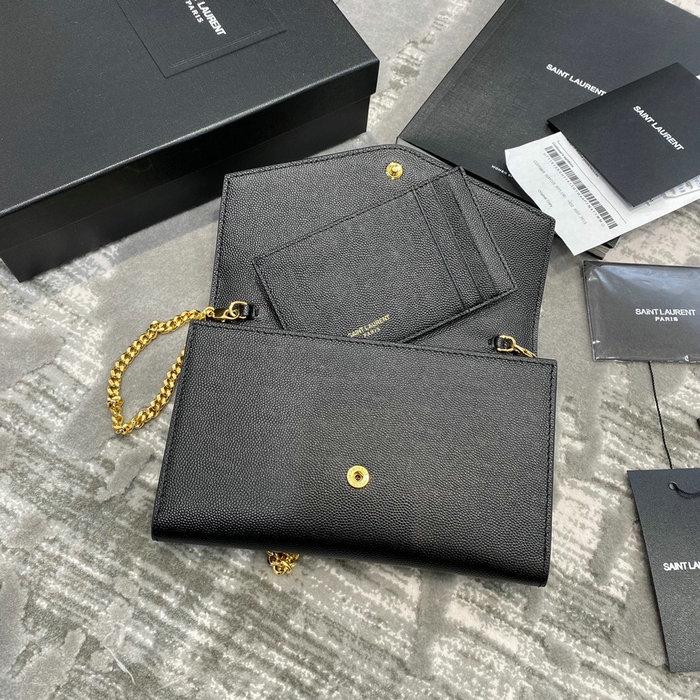 Saint Laurent Uptown Chain Wallet in Grain Leather Black 607788