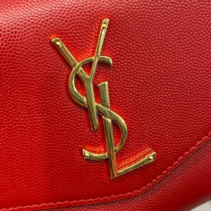 Saint Laurent Uptown Chain Wallet in Grain Leather Red 607788