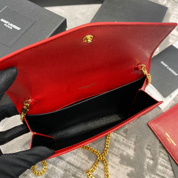 Saint Laurent Uptown Chain Wallet in Grain Leather Red 607788