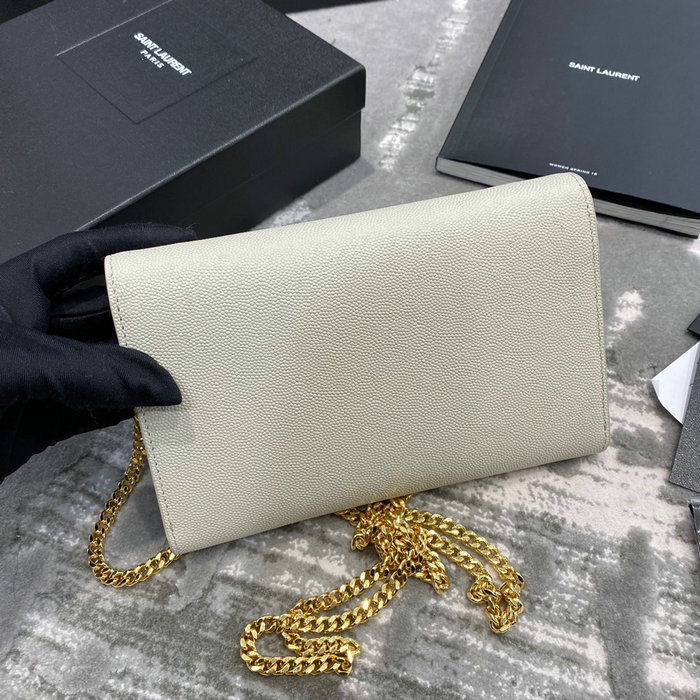 Saint Laurent Uptown Chain Wallet in Grain Leather White 607788