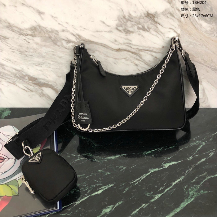 Prada Nylon Hobo Bag Black 1BH204