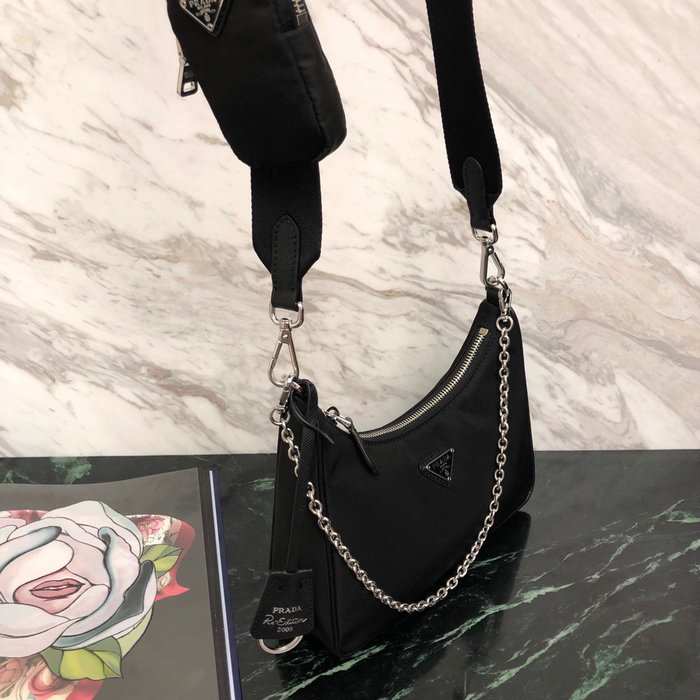 Prada Nylon Hobo Bag Black 1BH204