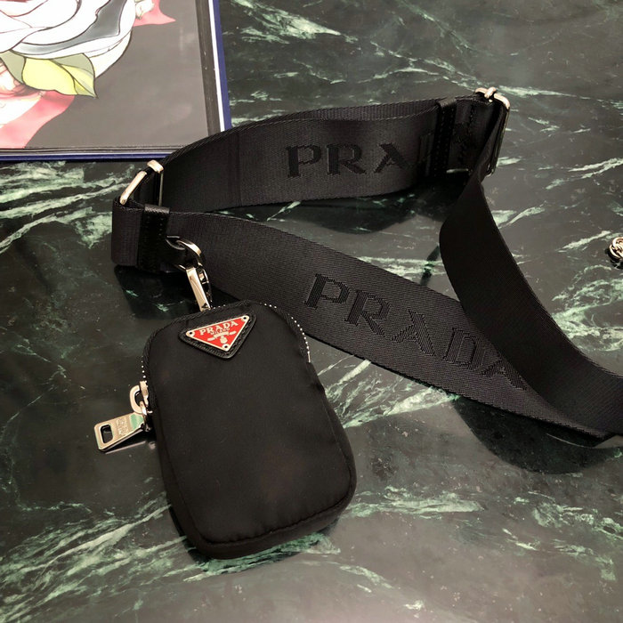 Prada Nylon Hobo Bag Black with Red Logo 1BH204