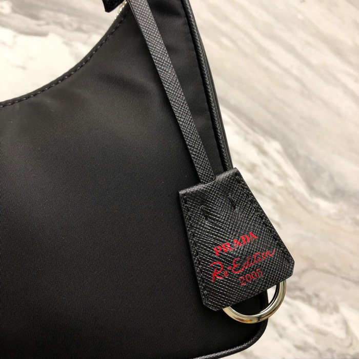 Prada Nylon Hobo Bag Black with Red Logo 1BH204