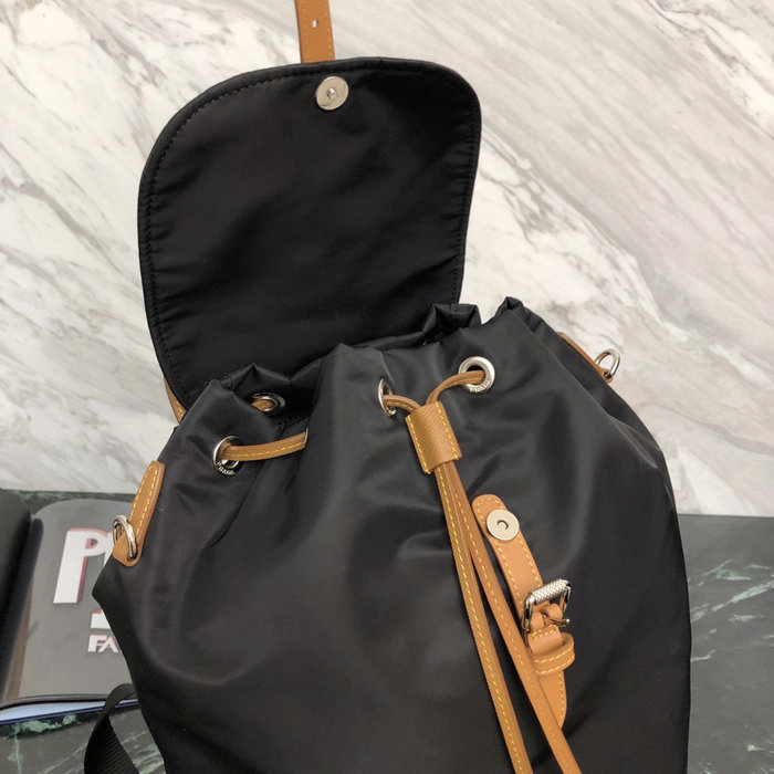 Prada Nylon and Saffiano Leather Backpack Black with Beige 1BZ069