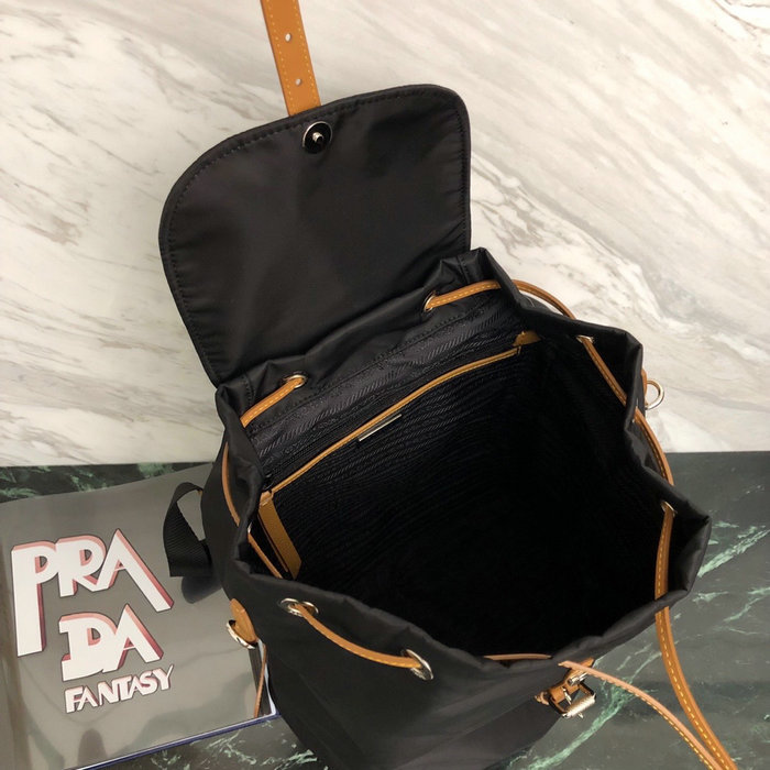 Prada Nylon and Saffiano Leather Backpack Black with Beige 1BZ069