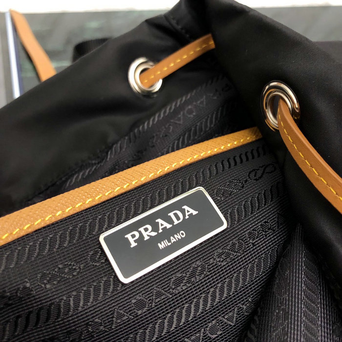 Prada Nylon and Saffiano Leather Backpack Black with Beige 1BZ069