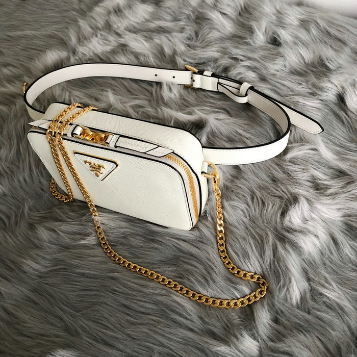 Prada Odette Saffiano Leather Belt Bag White 1BL019