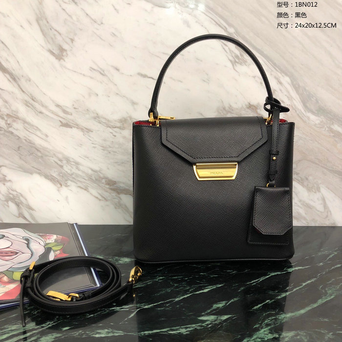 Prada Saffiano Top Handle Bag Black 1BN012