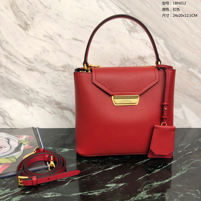 Prada Saffiano Top Handle Bag Red 1BN012