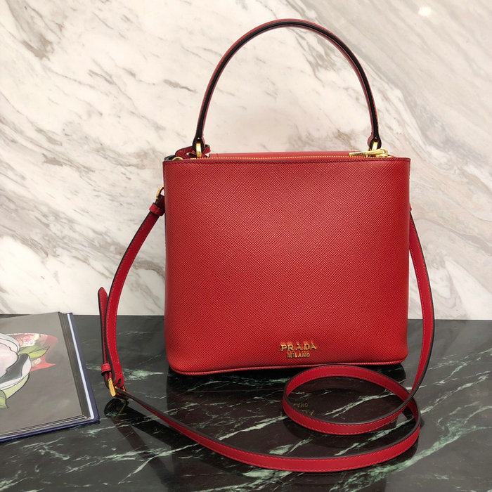 Prada Saffiano Top Handle Bag Red 1BN012