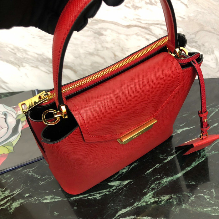 Prada Saffiano Top Handle Bag Red 1BN012