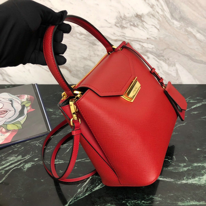 Prada Saffiano Top Handle Bag Red 1BN012