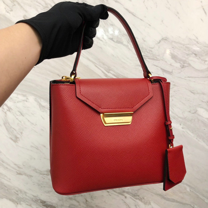 Prada Saffiano Top Handle Bag Red 1BN012