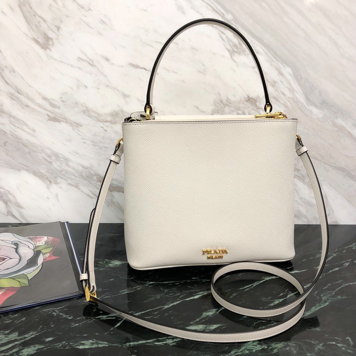 Prada Saffiano Top Handle Bag White 1BN012