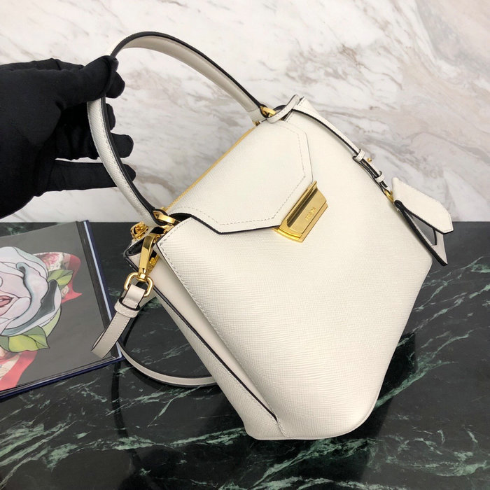 Prada Saffiano Top Handle Bag White 1BN012