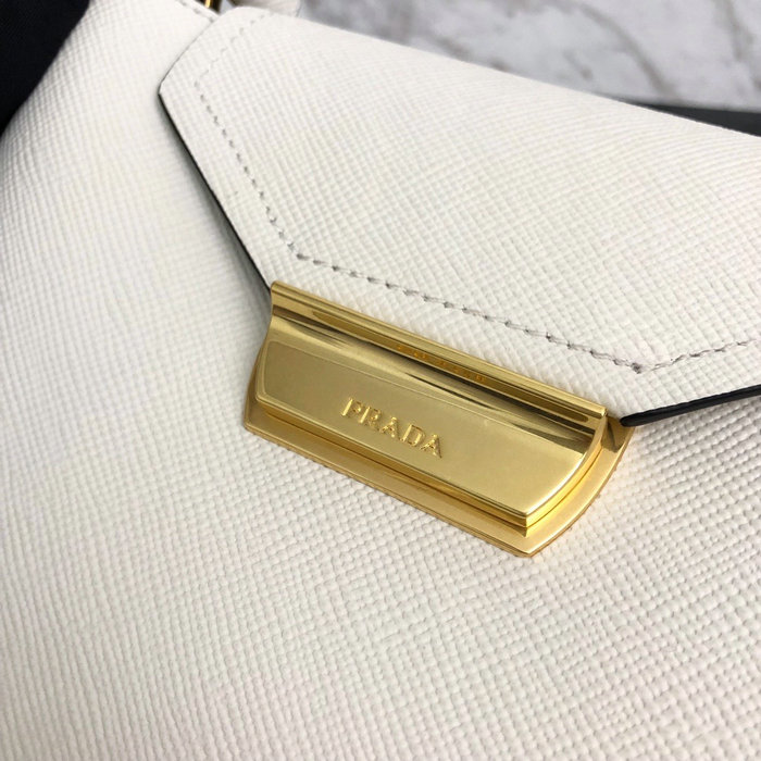 Prada Saffiano Top Handle Bag White 1BN012