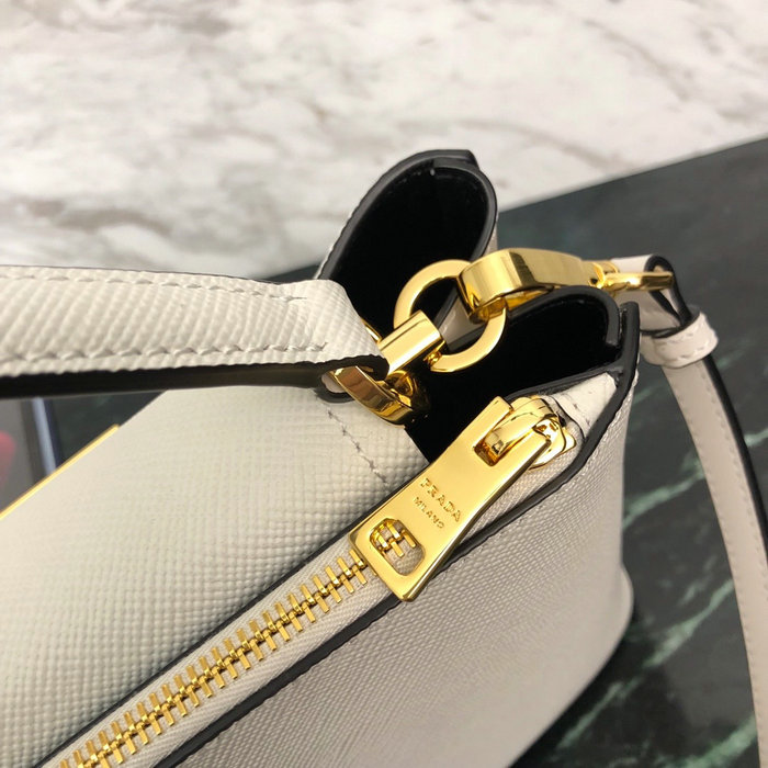 Prada Saffiano Top Handle Bag White 1BN012