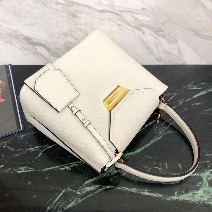 Prada Saffiano Top Handle Bag White 1BN012