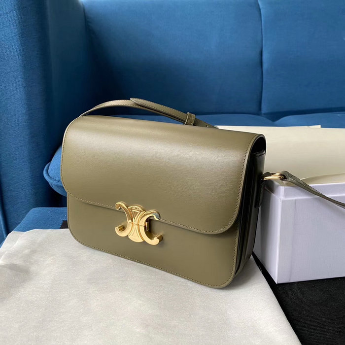 Celine Medium Triomphe Bag in Shiny Calfskin Light Khaki C03081