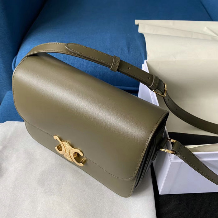 Celine Medium Triomphe Bag in Shiny Calfskin Light Khaki C03081