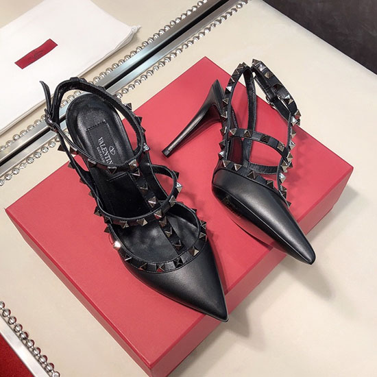 Valentino Calfskin Rockstud Caged Pump Full Black VS03082