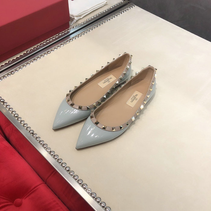 Valentino Patent Rockstud Ballet Flat Blue VS03084